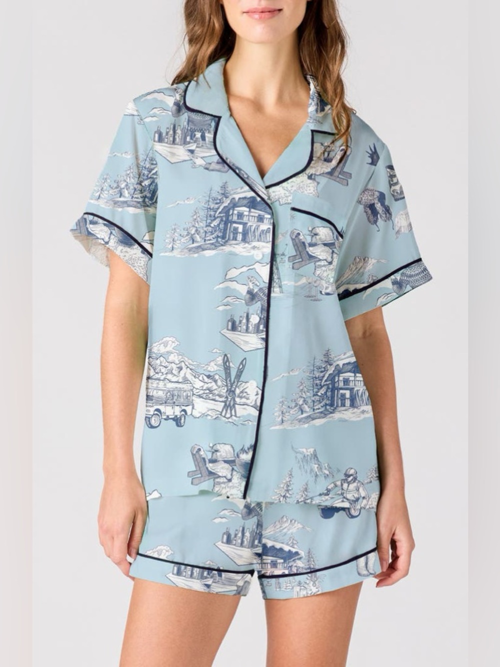 Katie Kime Blue Après Ski Toile Short Pajamas